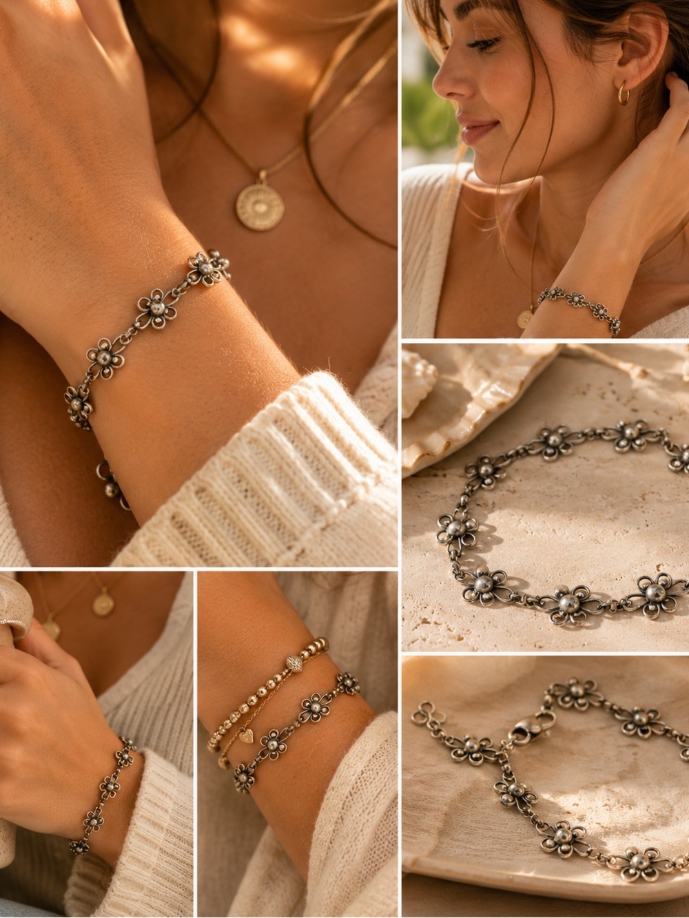 Vintage Metal flower bracelet